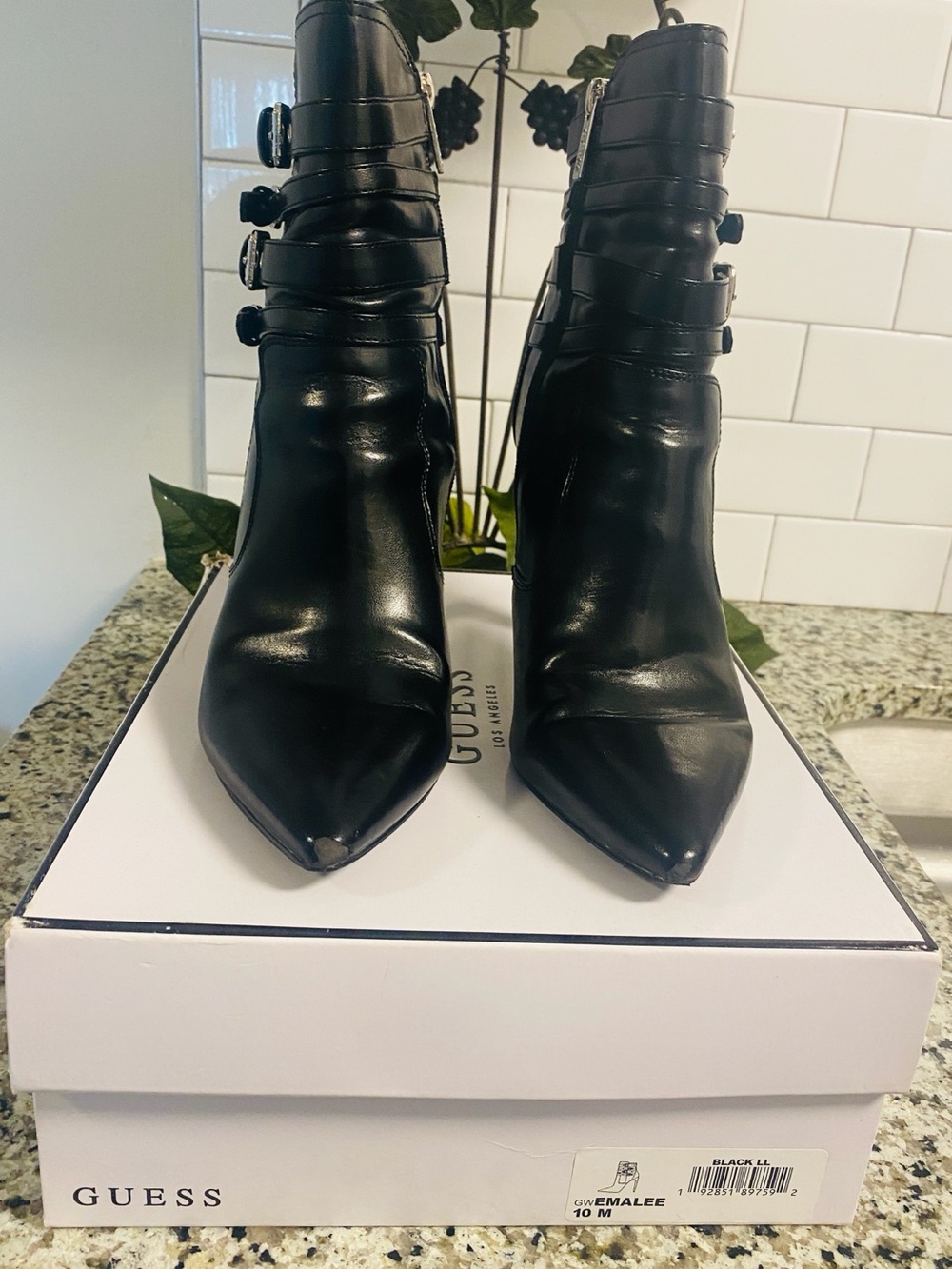 Guess Black Pointed Buckle Strap Ankle Booties